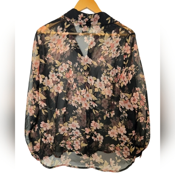Notations Floral Sheer Black Blouse Size Medium - Picture 2 of 4